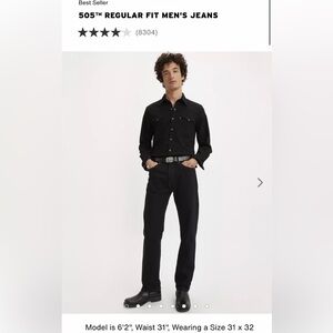 Levi’s 505 men’s black jeans 38x34